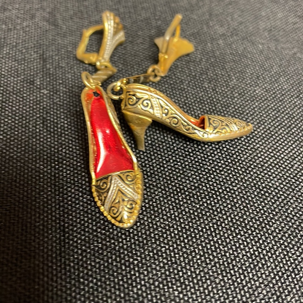 Vintage Ornate Clip-on High Heeled Shoe Earrings 1940's